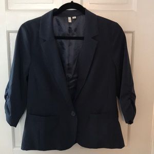 Women’s Navy 3/4 ruched sleeve blazer